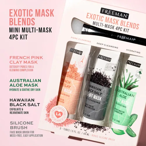Vista 2 de Freeman Exotic Blends - Juego de 4 mascarillas faciales exfoliantes y gelatinosas, limpiadoras, limpiadoras, limpiadoras de poros e hidratantes