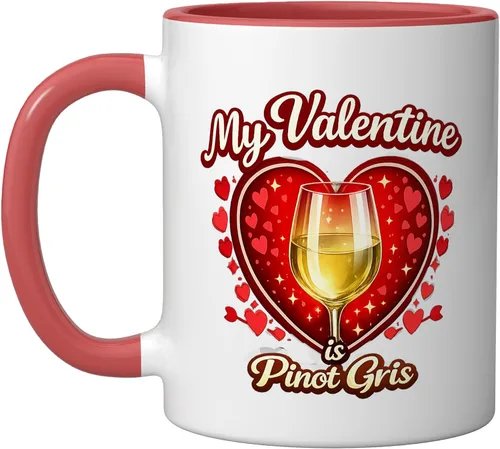 Vista 5 de Pinot Gris Wine Glass Valentine Hearts Love Funny Gift Ceramic Mug, Black/White, 11oz