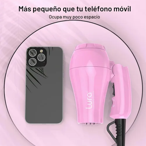 Vista 2 de Dreyr Mini - Secador de pelo plegable para viajes internacionales, secador de pelo compacto de 1200 W con concentrador y bolsa de viaje