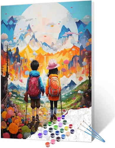 Vista 14 de Kits de pintura romántica por números para parejas con pinceles y pigmento acrílico sobre lienzo para adultos, niños y niñas bajo un paraguas
