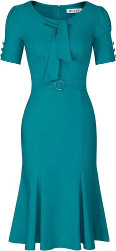 Vista 3 de MUXXN Women's Vintage 1950s Midi Crew Neck Short Sleeve Party Cocktail Work Casual Bodycon Dress