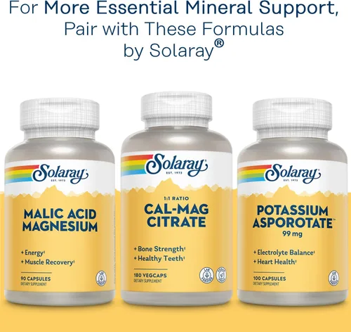 Vista 8 de Solaray Citrato de potasio, equilibrio de electrolitos saludable, soporte de función nerviosa y muscular, vegano, 60 cápsulas vegetales