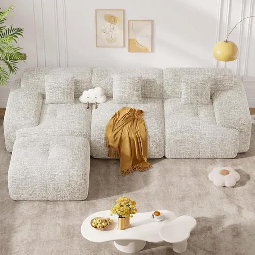 Vista 9 de Sofá seccional modular moderno en forma de L de 122", sofás sin armazón para sala de estar con otomana, juego de sofá nube de chenilla convertible