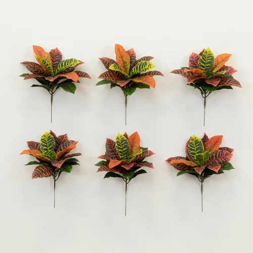 Vista 7 de Nearly Natural 17 pulgadas Garden Croton artificial (tacto real) (juego de 6) plantas de seda, multicolor