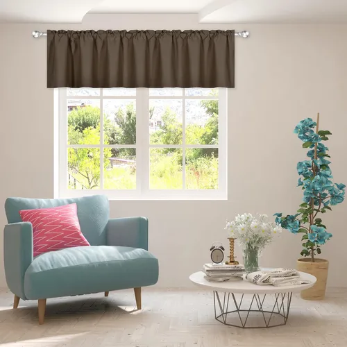 Vista 74 de DECOVSUN Cenefa morada para ventanas de 60 x 18 pulgadas, aislamiento térmico sólido, bolsillo para cortinero, cenefa corta para cocina, cenefa