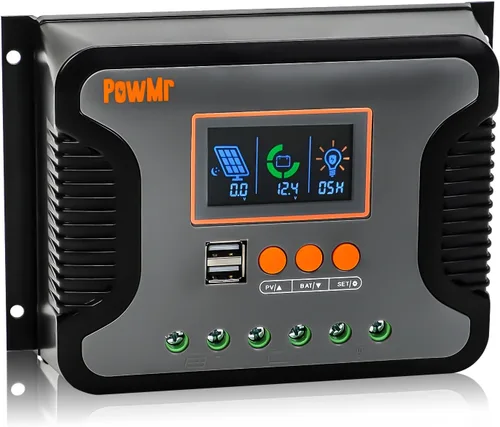 Vista 8 de PowMr controlador de carga solar PWM de 30A, 12V 24V 36V 48V Auto, pantalla LCD y salida USB dual, apto para baterías AGM, Gel, FLD, de plomo-ácido