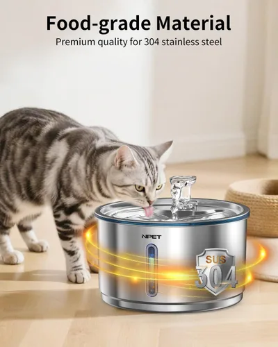 Vista 2 de NPET Fuente de agua para gatos WF050TP 1.5L automático de acero inoxidable 4L Fuente de agua para mascotas Dispensador de agua para perros WF210plus