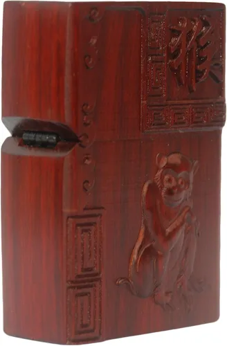 Vista 20 de Caja de carcasa de madera natural Huanghuali tallada en palisandro para módulo Zippo (oración budista)