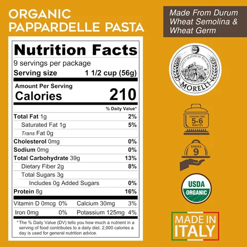 Vista 2 de Morelli Pappardelle - Pasta orgánica con germen de trigo - Pasta importada de Italia, pasta de fideos Pappardelle, fideos anchos, 17.6 oz (500 g)