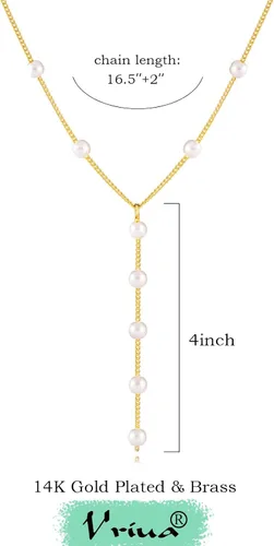 Vista 4 de VRIUA Pearl Necklaces for Women - 14k Gold Plated Dainty Pearl Necklace Simple Gold Pearl Necklace Everyday Minimalist Necklaces for Women