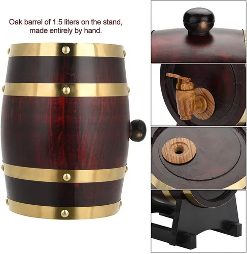 Vista 6 de Vino, madera de roble vintage dispensador de vino dispensador de whisky casero cubo de vino whisky para almacenar whisky cerveza vino bourbon