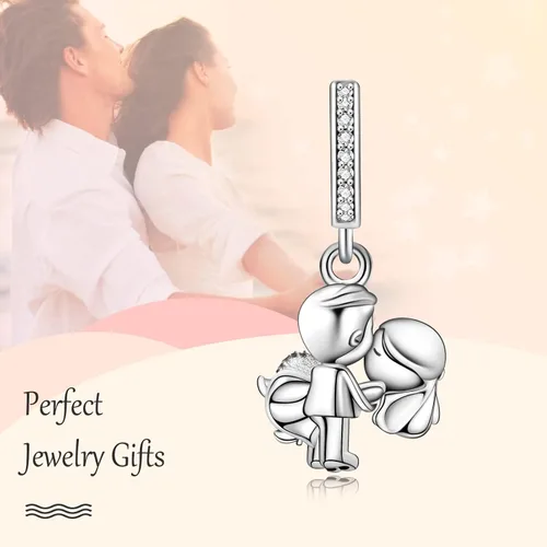 Vista 3 de Annmors Dijes familiares de joyería para mujer, plata de ley 925, colgante con circonita cúbica, cuentas de joyería para niñas, regalos de bricolaje