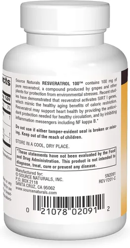 Vista 2 de Source Naturals Resveratrol 100, para el Corazón y el Envejecimiento Saludable* 100 mg - 60 Cápsulas Vegetarianas Para el corazón