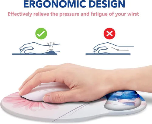 Vista 4 de AIMSA Alfombrilla de mouse con soporte para muñeca, reposamuñecas ergonómica, cómoda almohadilla de gel para mouse con base de poliuretano Butterfly