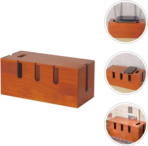 Vista 8 de Ipetboom Wooden Cord Organizer Box with Lid, Large Cable Management Box for Home Office, Dustproof Wire Storage Organizer for Desk and Electronics