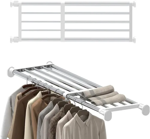 Vista 12 de Hershii - Estantería y barra extensible para armarios, estante de almacenamiento de metal expansible,organizador ajustable, separador para armarios