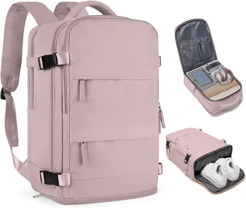 Vista 58 de Mochila de viaje grande, bolsa de mano, aprobada para aviones, para artículos personales, para hombre o mujer, color beige con marrón