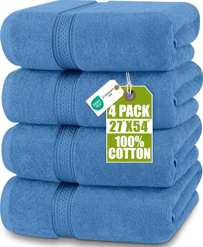 Vista 26 de Toallas de baño de algodón de lujo de 700 GSM (4 unidades, 27 x 54 pulgadas) por Utopia, Beige
