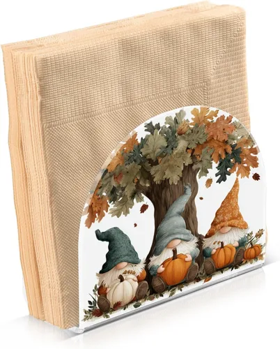 Vista 24 de Servilletero de otoño de gnomo negro para mesa, dispensadores de pañuelos acrílicos, servilleteros de cóctel para bodas, fiestas, eventos