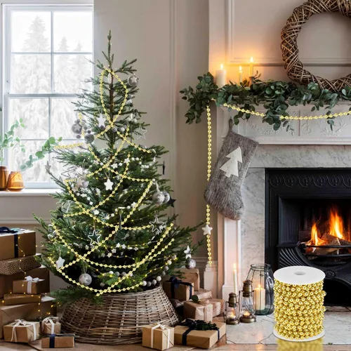 Vista 5 de Guirnalda de cuentas para árbol de Navidad de 33 pies, guirnalda de perlas artificiales, cadena de hilos de perlas de plástico, guirnaldas