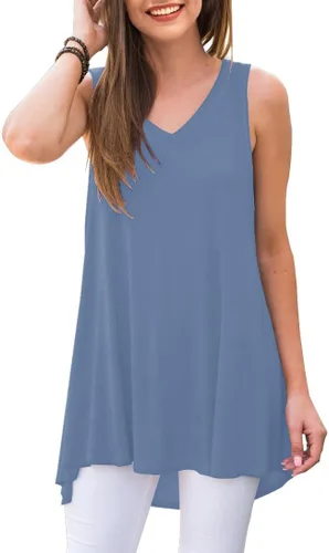 Vista 31 de AWULIFFAN - Blusa de verano sin mangas con cuello en V, túnica, top, para mujer 01 Negro