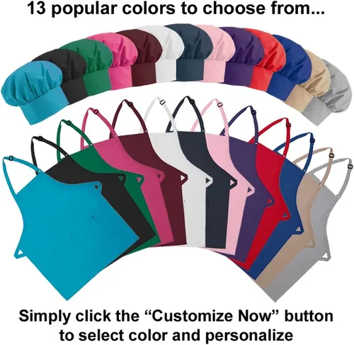 Vista 2 de Delantal y sombrero bordados personalizados para adultos, hechos en los Estados Unidos, para hombres, mujeres, día del padre, cocina, barbacoa