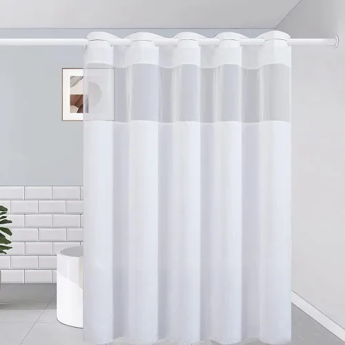 Vista 8 de Furlinic Cortina de ducha pequeña de 36 x 72 pulgadas, no necesita ganchos, cortinas de baño de tela de tamaño medio con ventana transparente, Gris