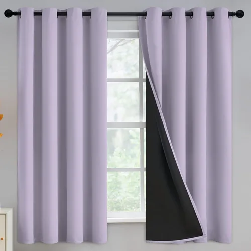 Vista 92 de Yakamok Cortinas negras, cortinas de ventana con aislamiento térmico y eficiencia energética para dormitorio, cortinas opacas completas y cortinas
