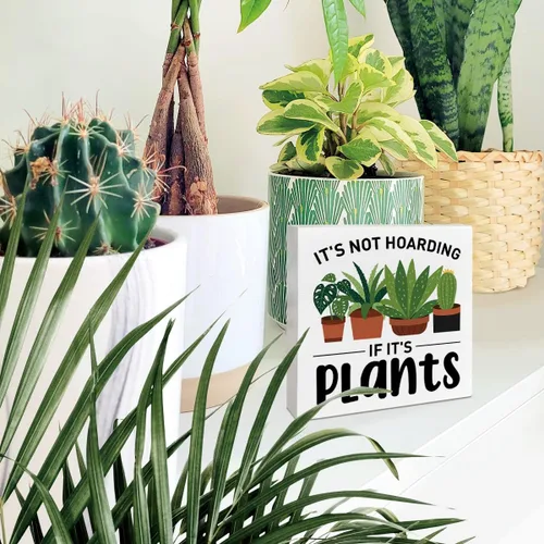 Vista 5 de Decoración de caja de madera con texto en inglés "It's Not Hoarding If It's Plants", decoración de jardín de plantas, decoración de escritorio