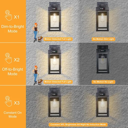 Vista 4 de CYHKEE Luces Solares de Pared al Aire Libre Impermeables con 3 Modos de Iluminación y Sensor de Movimiento, Luminaria Exterior de Porche