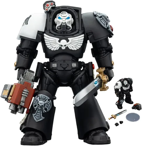 Vista 38 de JOYTOY Black Templars Warhammer 40k 1/18 Figura de acción Black Templars Terminator 1 con espada de poder y bolter de tormenta, regalos