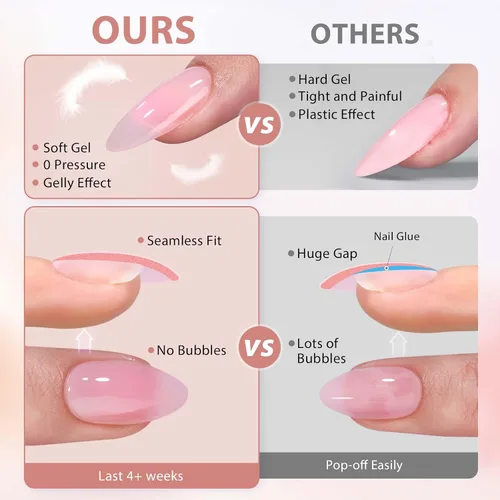 Vista 5 de BTArtboxs XCOATTIPS - Uñas postizas a presión, color marrón, gel suave, almendra corta, 160 unidades Lamp-Curable, 4-Week Wear, Salon Quality