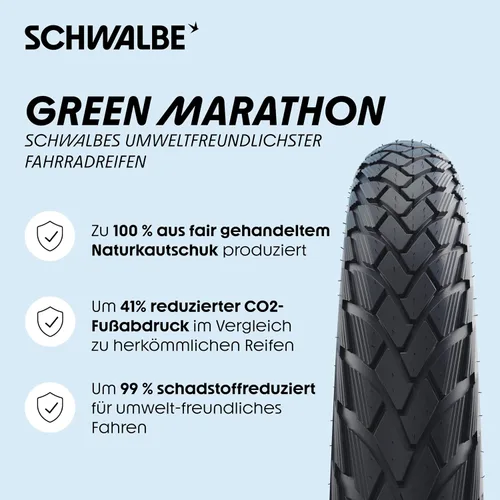 Vista 2 de Schwalbe Green Marathon Bicycle tyre – GreenGuard Puncture Protection – Schwalbe's Most Environmentally Friendly tyre – with ADDIX or ADDIX Eco