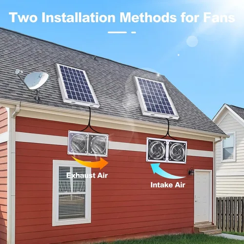 Vista 2 de SOLPERK Ventilador solar para invernadero, ventilador solar de 10 W para gallinero, ventilador de escape solar impermeable para cobertizo con cable