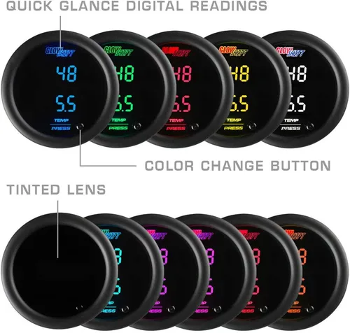 Vista 4 de GlowShift Kit de manómetro digital de doble Celsius de 10 colores y temperatura de barra - para aumento, PSI de aceite, agua y temperatura trans.
