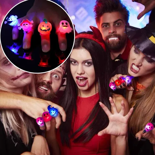 Vista 5 de Anillo de luz LED de Halloween para niños y adultos, anillo de dedo flash para cumpleaños, Halloween, fiesta, juguete suave parpadeante, goma