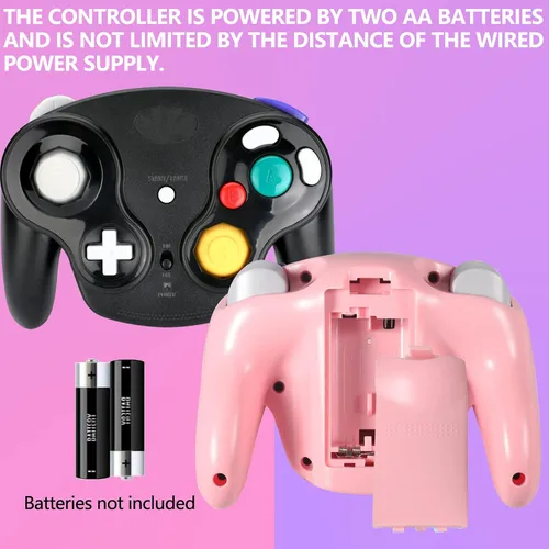 Vista 6 de Dliaonew 24G Wireless Gamecube Controller Classic Gamecube Wii Controller with Receiver Adapter for Wii Gamecube NGC Black and Pink