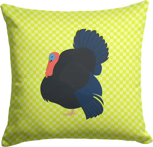 Vista 231 de Caroline's Treasures BB8163PW1414 Beltsville - Almohada decorativa de tela a cuadros pequeños, color blanco, pavo y gallina azul, lavable a máquina
