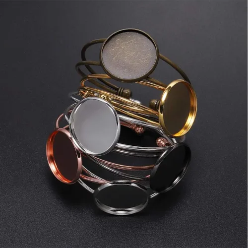 Vista 4 de Exceart 6 unidades de pulseras con ajuste de cabujón redondo en blanco, bandejas de bisel ajustables, pulseras para bricolaje y fabricación de joyas