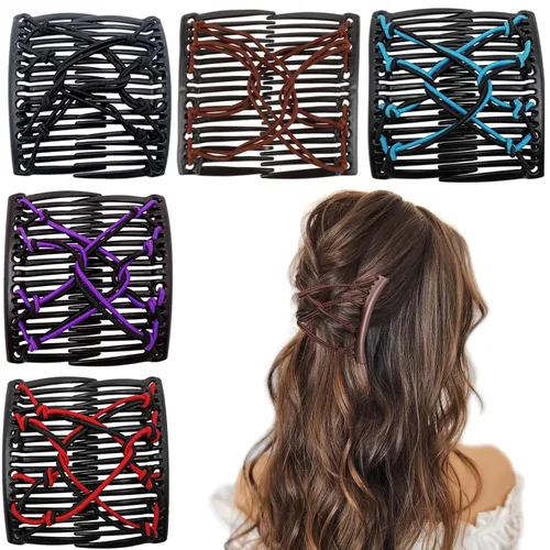 Vista 7 de 5 unidades de peine mágico elástico ajustable con clip elástico para mujeres y niñas, sin arrugas, horquillas vintage para hacer moños, accesorios