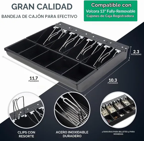 Vista 2 de Volcora Bandeja para cajones de efectivo – 11.7 x 10.3 x 2.3 pulgadas – Bandeja de repuesto de 4 billetes / 5 monedas – Cajones totalmente
