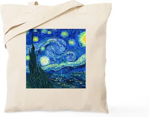 Vista 17 de CafePress The Starry Night by Vincent Van Gogh - Bolsa de lona reutilizable de lona beige, Caqui, S