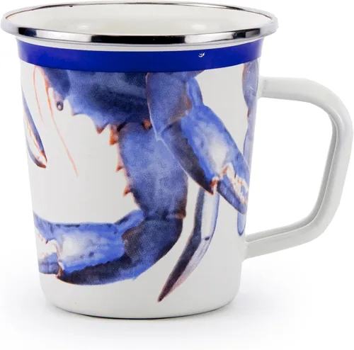 Vista 2 de Golden Rabbit Enamelware Latte Tazas de café o té, 16 onzas, cangrejo azul, juego de 4