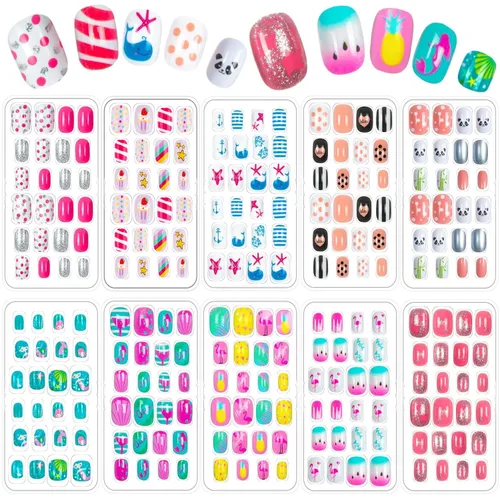 Vista 12 de 240 piezas de uñas postizas para niñas, uñas artificiales para niñas, uñas postizas de presión para niñas, uñas de acrílico de cubierta completa