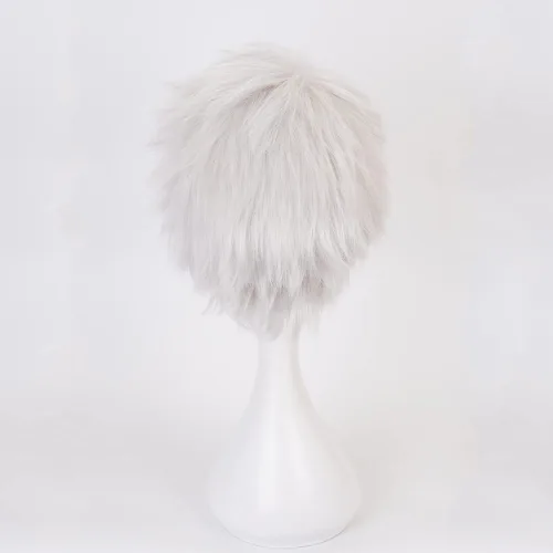 Vista 5 de Kalim - Peluca para cosplay, disfraz de anime Twisted Wonderland con pelucas cortas y rectas blancas plateadas para hombres o niños, fiesta familiar
