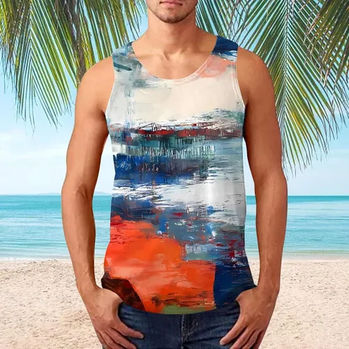 Vista 2 de OICIB Camisetas sin mangas para hombre, diseño floral, para playa, camisetas sin mangas, camisetas de verano hawaiano, vacaciones, gimnasio