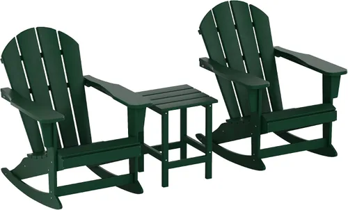 Vista 34 de Malibu - Sillas mecedoras Adirondack para patio al aire libre con juego de mesa auxiliar, gris