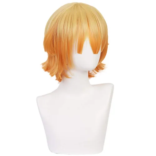 Vista 2 de Qiancoshair Zenitsu Cosplay peluca Demon Slayer Kimetsu No Yaiba corta naranja Ombre traje peluca para mujeres (Agatsuma Zenitsu)