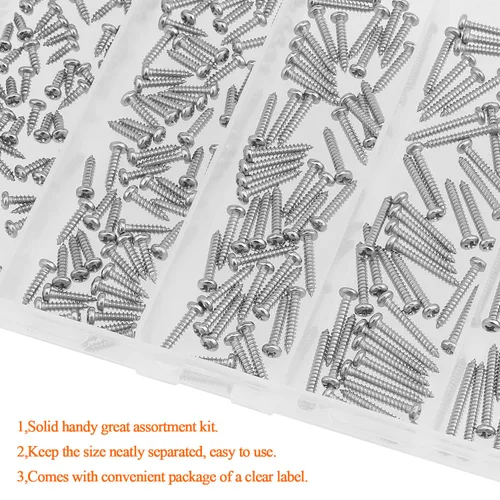Vista 6 de HELIFOUNER - Juego de 250 tornillos para madera Phillips Pan Head Autorroscantes #2 x 1/4" 3/8" 1/2" 5/8" 3/4", kit surtido de 250 tornillos