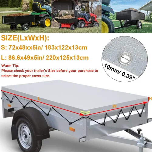 Vista 7 de Cubierta de remolque inclinado para tractor de césped, impermeable, carro de remolque de acero, a prueba de polvo, plegable, para caravana Negro